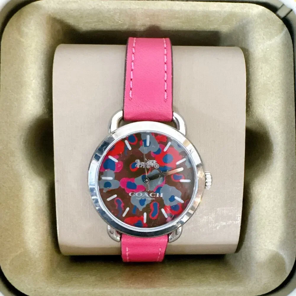 Coach W1534 Dahlia Floral Dial Pink Calfskin Leather Strap Women's Watch